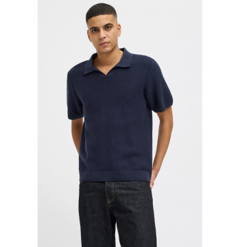 Jack & Jones Premium split neck knitted polo in Navy