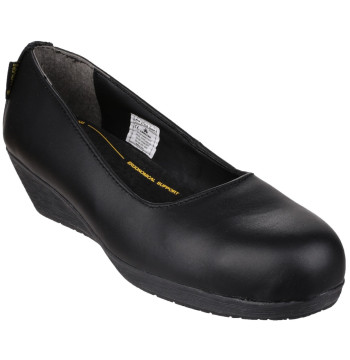 FS107 Antibacterial Memory Foam Slip on Wedged Safety Court Shoe